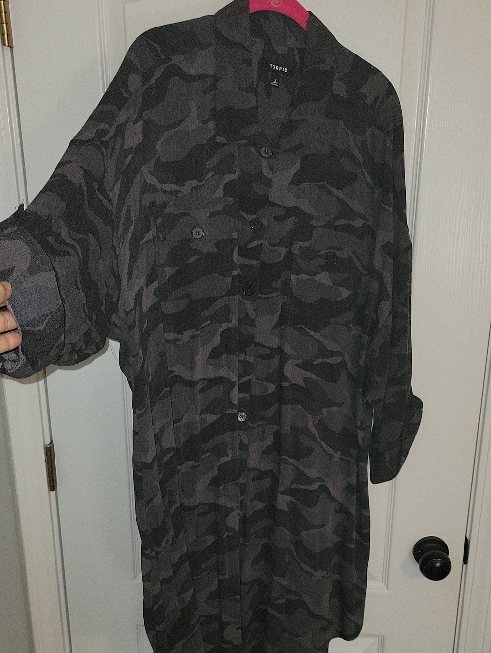 Torrid Black & Gray Camo Lightweight Shacket